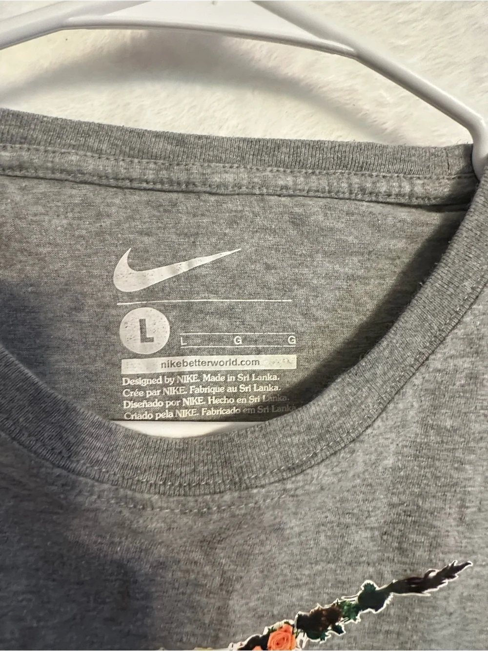 Nike girls  Gray Floral Swoosh Crewneck Tee